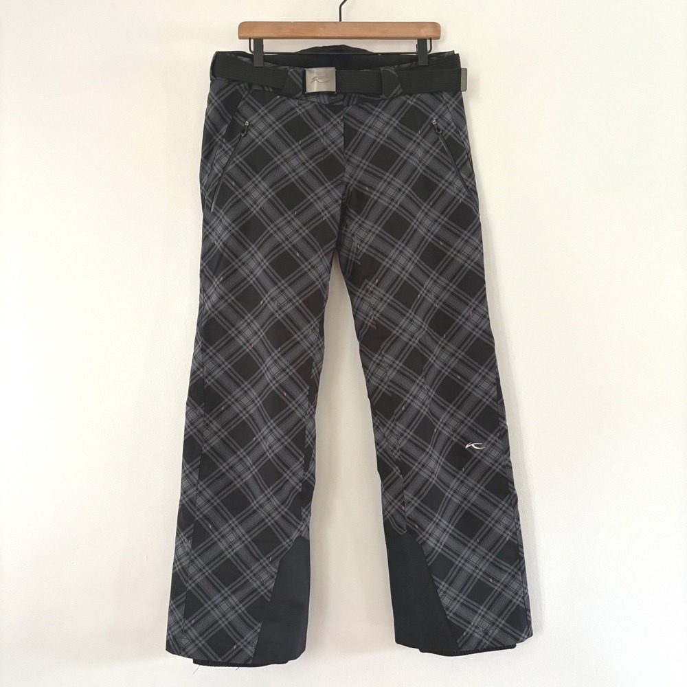 Kjus Womens Ski Snow Pants Plaid‎ Check Belted 40(L) Dermizax EV Waterproof